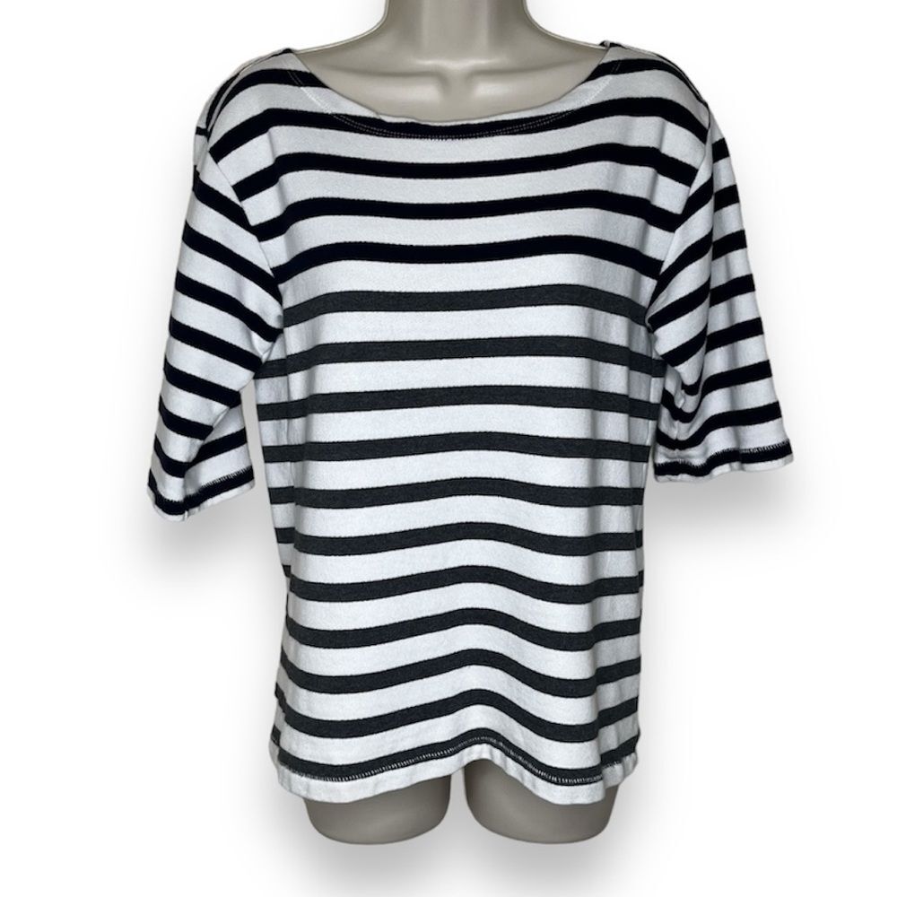 J Crew Ombre Stripe Boat Neck French Terry Elbow Sleeve Top Women Size Small